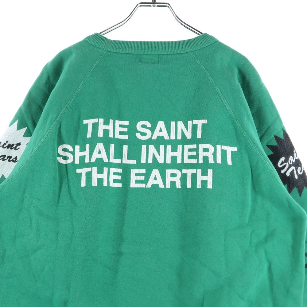 SAINT MICHAEL(セントマイケル) 22SS×Denim Tears SWEAT SHIRT ON THE MLK ×デニムティアーズ オンザミルク 長袖スウェット トレーナー ヴィンテージ加工 グリーン CTN SM-S22-0000-088