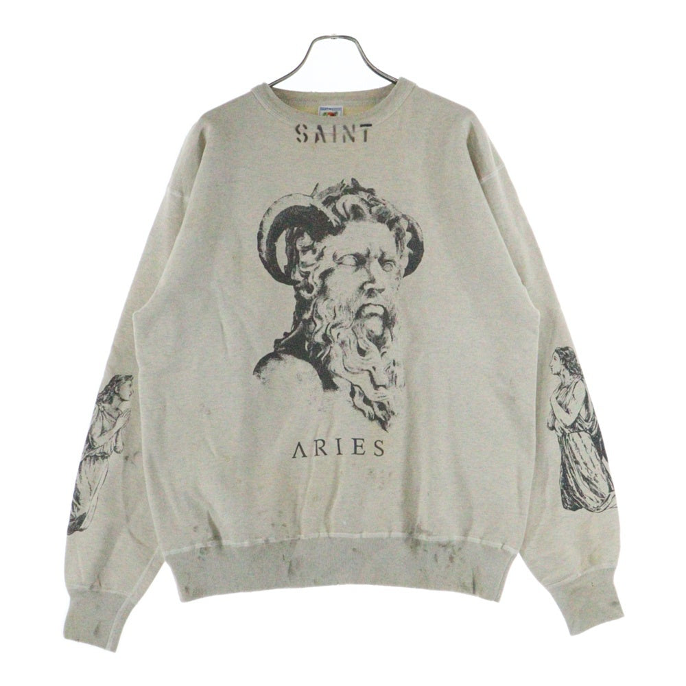 SAINT MICHAEL(セントマイケル) 23AW ARS CREW SWEAT MR ARIES アリーズ ダメージ加工クルーネック長袖スウェットトレーナー アイボリー SM-A23-0000-C02