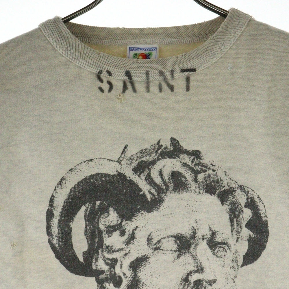 SAINT MICHAEL(セントマイケル) 23AW ARS CREW SWEAT MR ARIES アリーズ ダメージ加工クルーネック長袖スウェットトレーナー アイボリー SM-A23-0000-C02