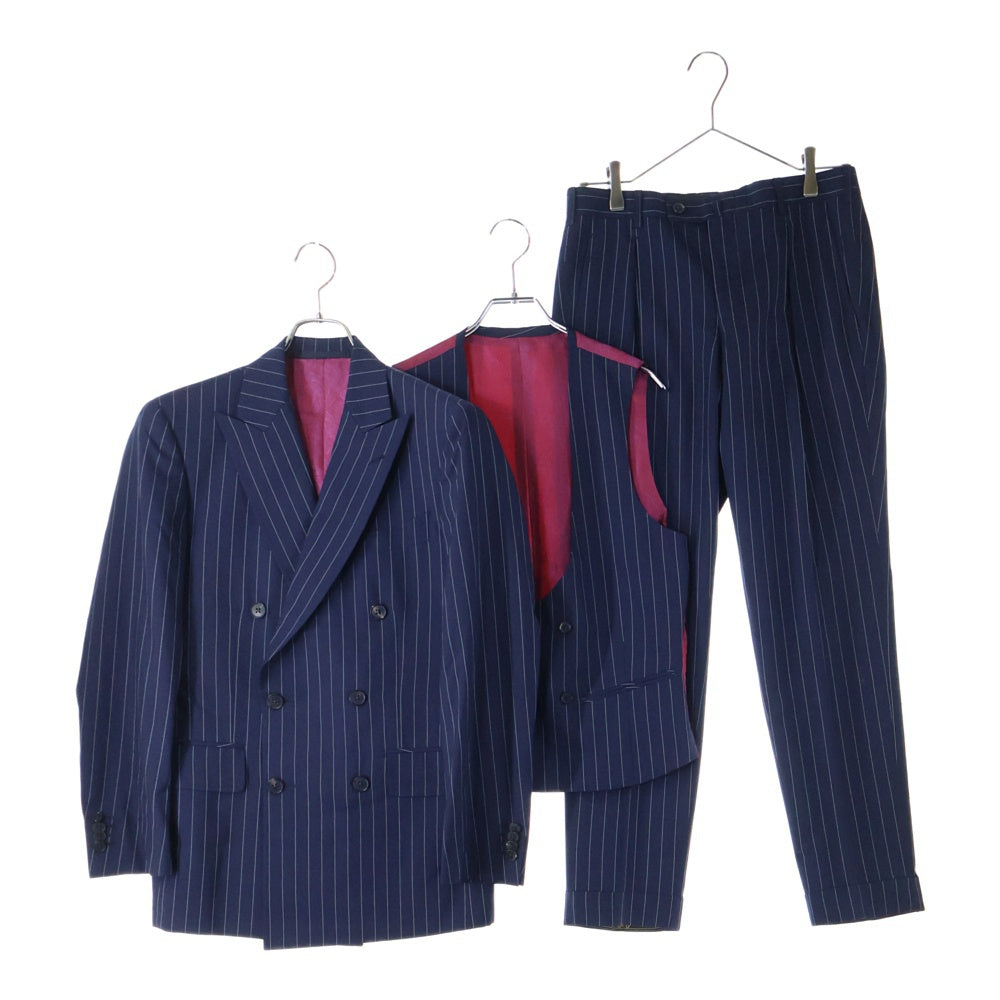 NO BRAND(ノーブランド) FRATELLI TALLIA DI DELFINO フラッテリタリアディデルフィノ 3ピース ストライプテーラードダブルジャケット ネイビー