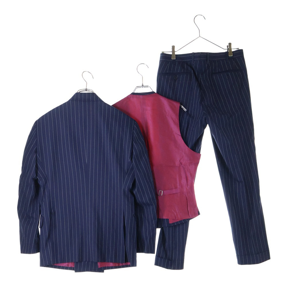 NO BRAND(ノーブランド) FRATELLI TALLIA DI DELFINO フラッテリタリアディデルフィノ 3ピース ストライプテーラードダブルジャケット ネイビー