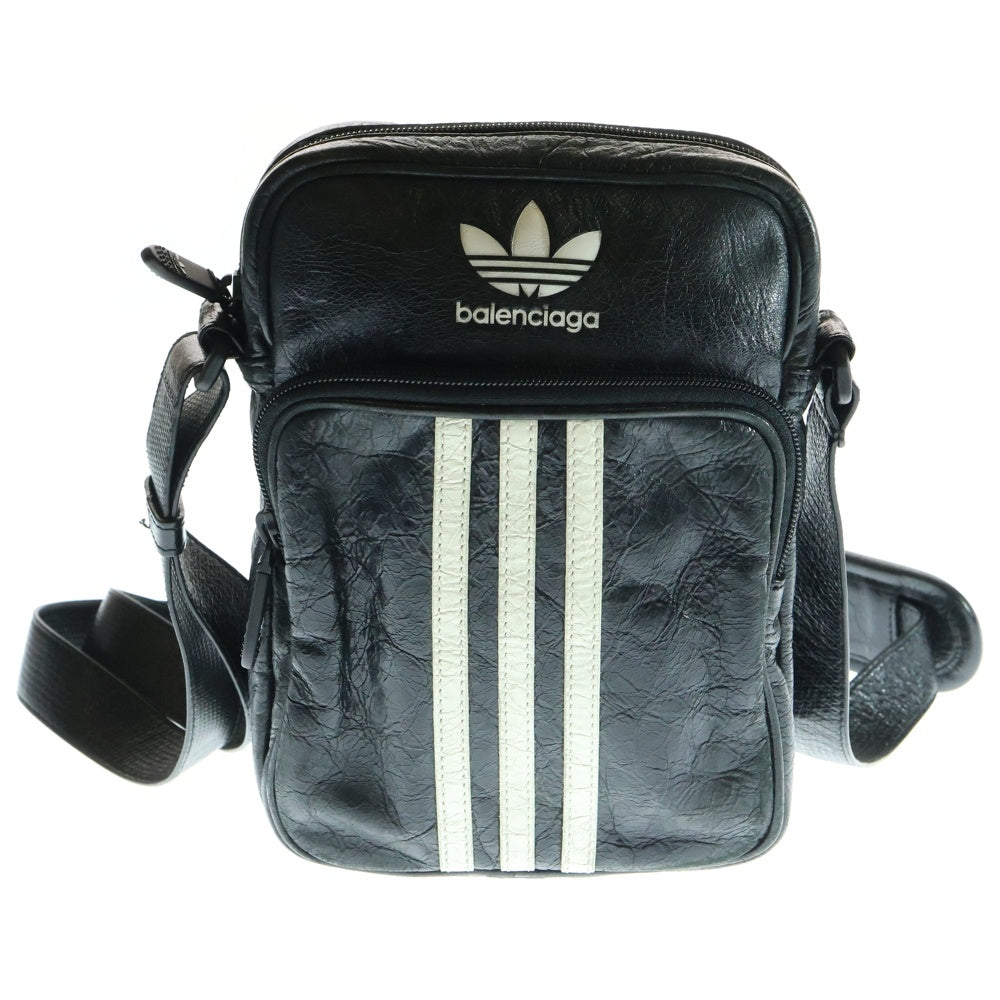 BALENCIAGA(バレンシアガ) ×adidas スリーラインスモールクロスボディレザーショルダーバッグ ブラック 720850