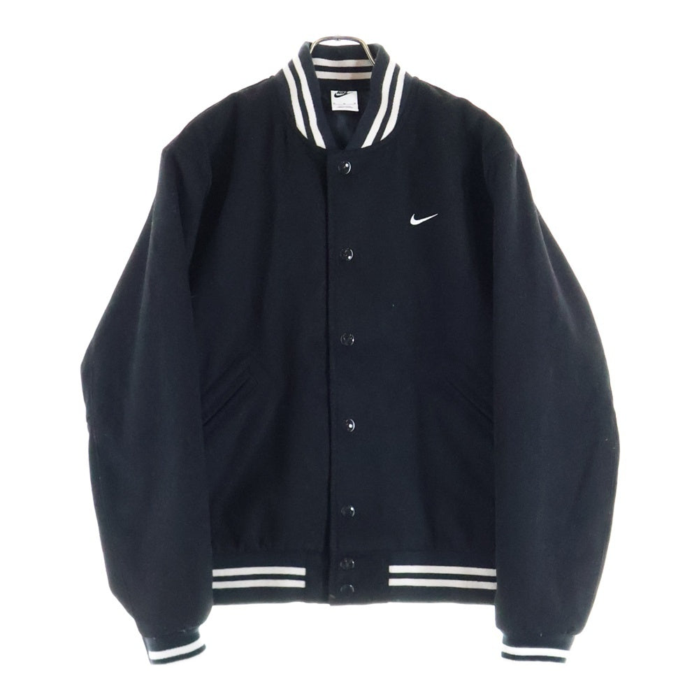 NIKE(ナイキ) 胸ロゴ刺繍 ウール混バーシティージャケット ブラック HQ3277-010