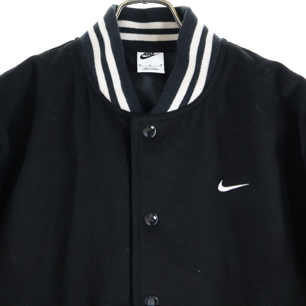 NIKE(ナイキ) 胸ロゴ刺繍 ウール混バーシティージャケット ブラック HQ3277-010