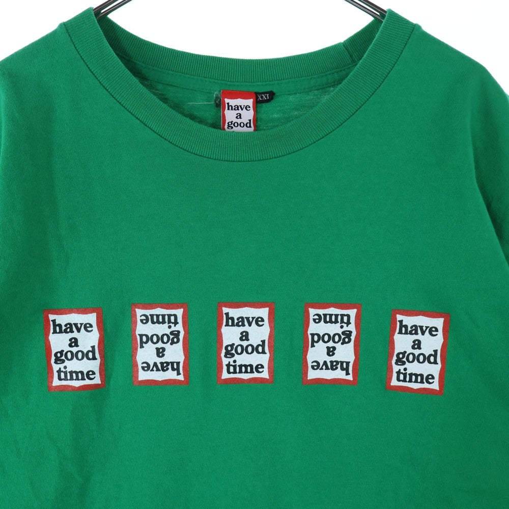have a good time(ハブアグッドタイム) フロントロゴプリント クルーネック半袖Tシャツカットソー グリーン
