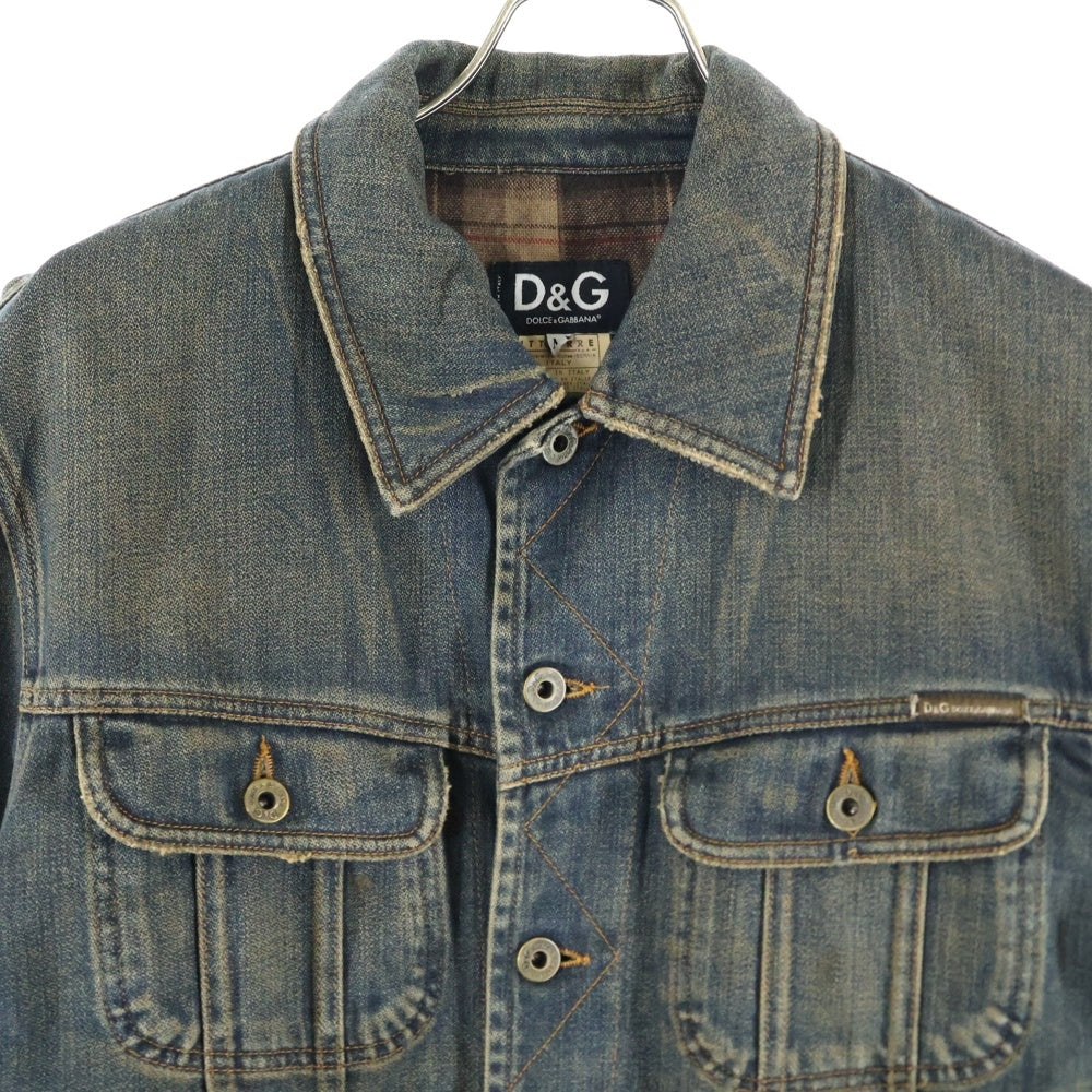 DOLCE & GABBANA(ドルチェアンドガッバーナ) 03AW Double waisted multi pockets Denim jacket ダブルウェステッドマルチポケット ダメージ加工デニムジャケット インディゴ