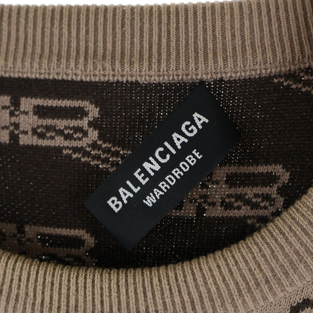 BALENCIAGA(バレンシアガ) 23SS 総柄モノグラムBBロゴ長袖ニット ブラウン P144 705033 T3253 9378