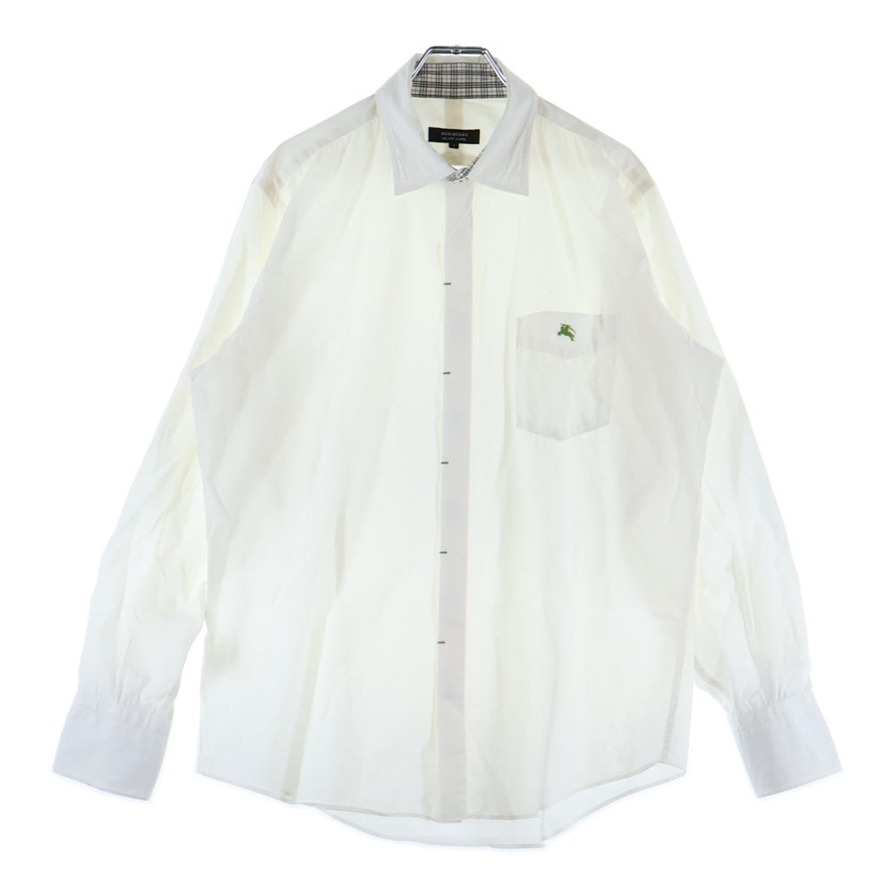 BURBERRY BLACK LABEL(バーバリー ブラックレーベル) 襟チェック柄 長袖シャツ ホワイト BMW80-301-02