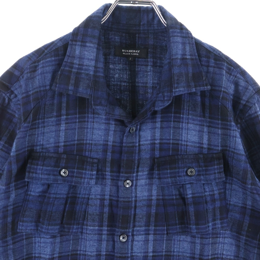 BURBERRY BLACK LABEL(バーバリー ブラックレーベル) チェック柄 コットン半袖シャツ ネイビー BMW15-215-28