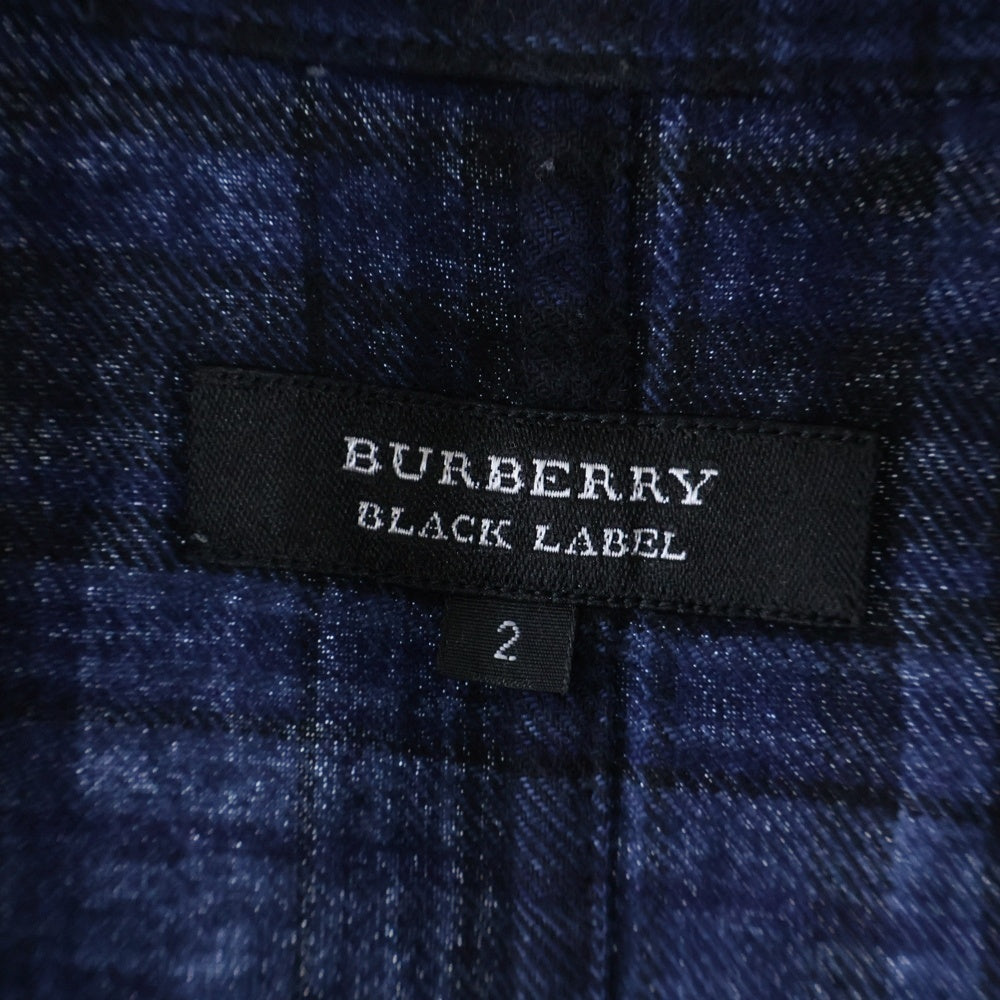 BURBERRY BLACK LABEL(バーバリー ブラックレーベル) チェック柄 コットン半袖シャツ ネイビー BMW15-215-28