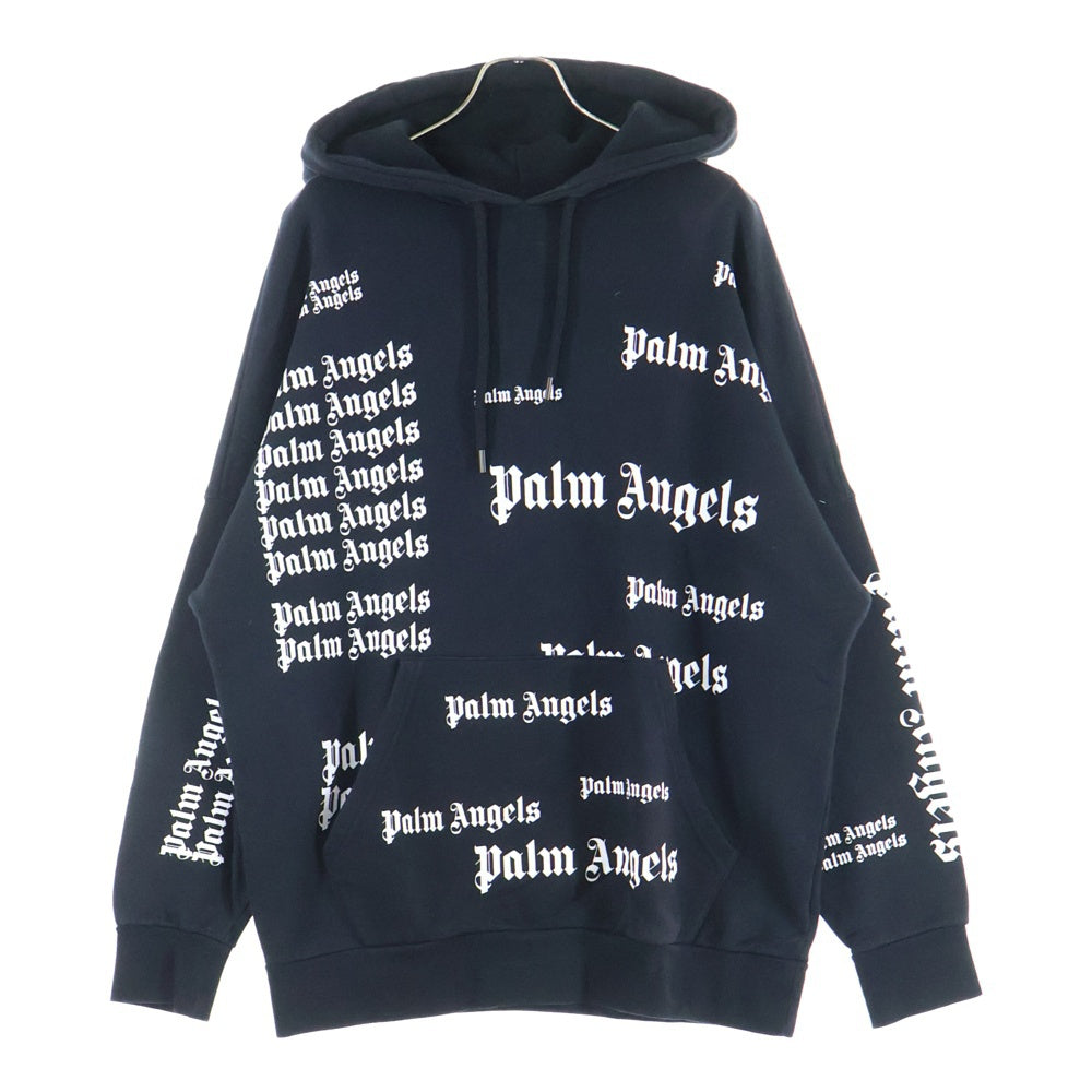 Palm Angels(パームエンジェルス) Full Logo Print ロゴ総柄 プルオーバーパーカー ブラック PMBB036F18441015