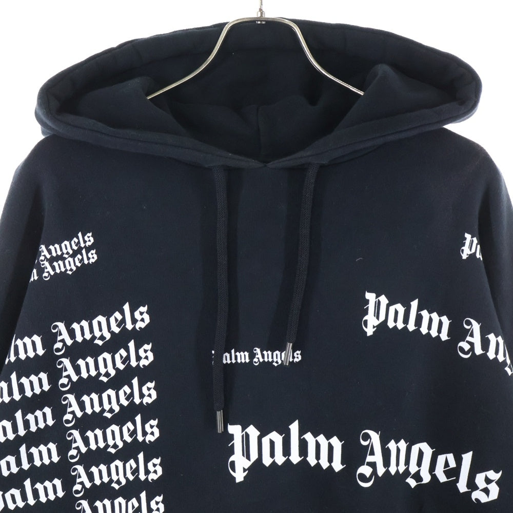 Palm Angels(パームエンジェルス) Full Logo Print ロゴ総柄 プルオーバーパーカー ブラック PMBB036F18441015