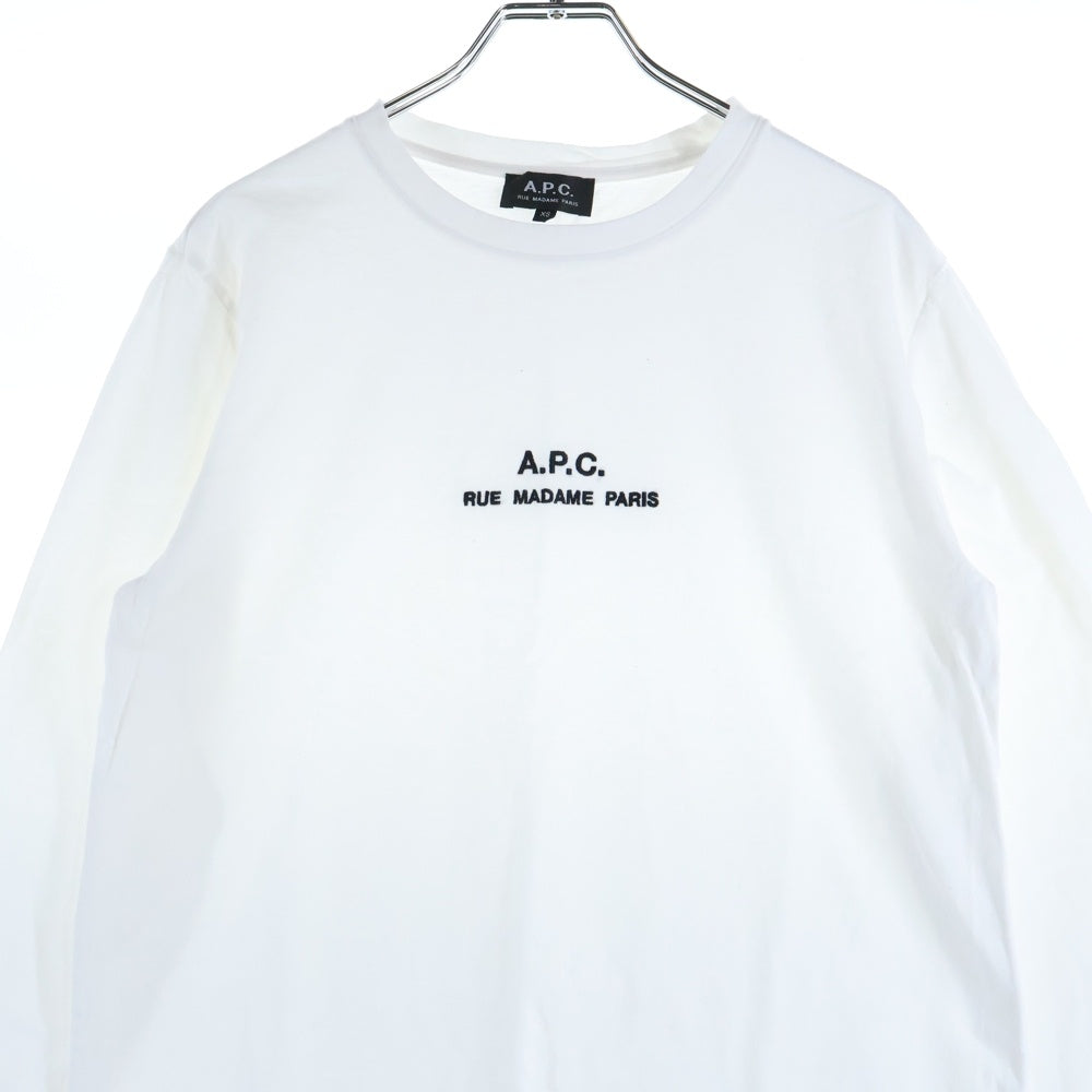 A.P.C(アーペーセー) フロント刺繍ロゴ クルーネック長袖Tシャツカットソー ホワイト 25082-1-93304