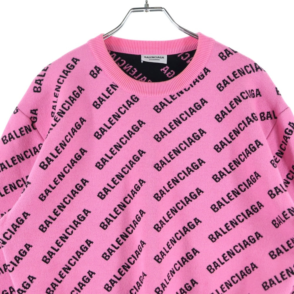 BALENCIAGA(バレンシアガ) Mini Allover Logo オールオーバー総柄クルーネックニットセーター レディース ピンク 704421
