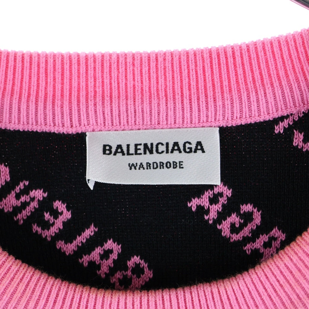 BALENCIAGA(バレンシアガ) Mini Allover Logo オールオーバー総柄クルーネックニットセーター レディース ピンク 704421