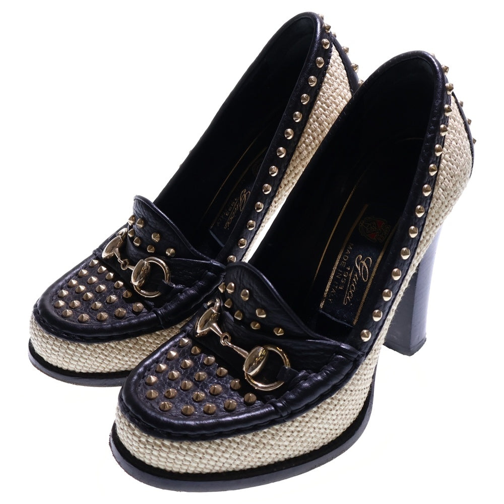 GUCCI(グッチ) 1953コレクション ホースビット スタッズデザイン ヒールローファーシューズ レディース ブラック 313139