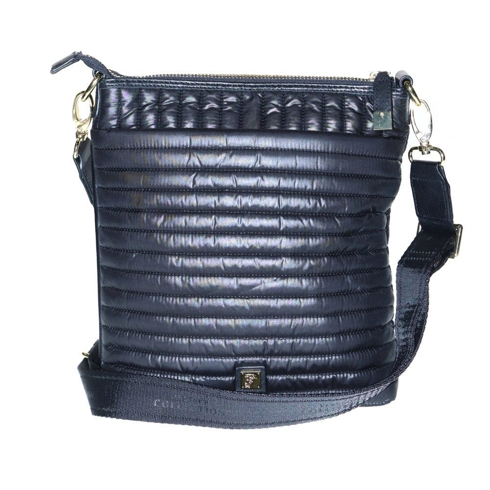 VERSACE(ヴェルサーチ) ナイロンレザーコンビ キルティングロゴデザインショルダーバッグ ブラック