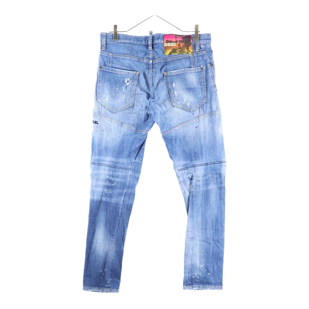 DSQUARED2(ディースクエアード) ACID MACULATO WASH TIDY BIKER JEAN アシッドウォッシュタイディ バイカー ダメージ加工スリムフィットデニムパンツ インディゴ S74LB0516