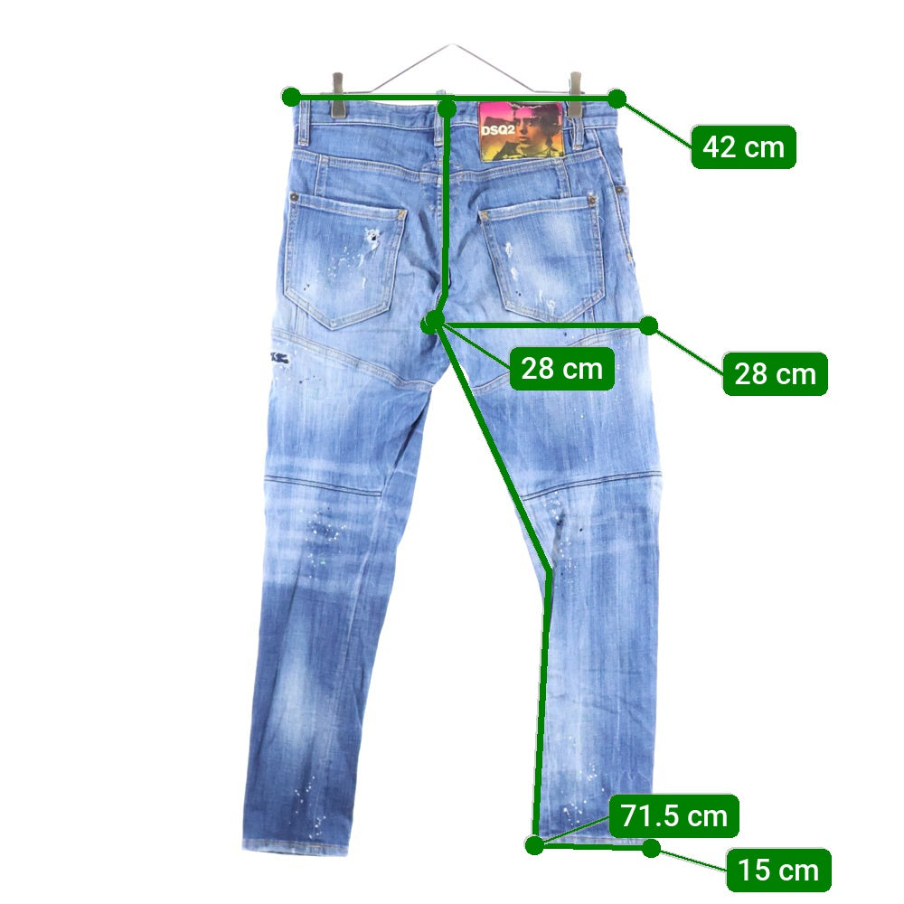 DSQUARED2(ディースクエアード) ACID MACULATO WASH TIDY BIKER JEAN アシッドウォッシュタイディ バイカー ダメージ加工スリムフィットデニムパンツ インディゴ S74LB0516