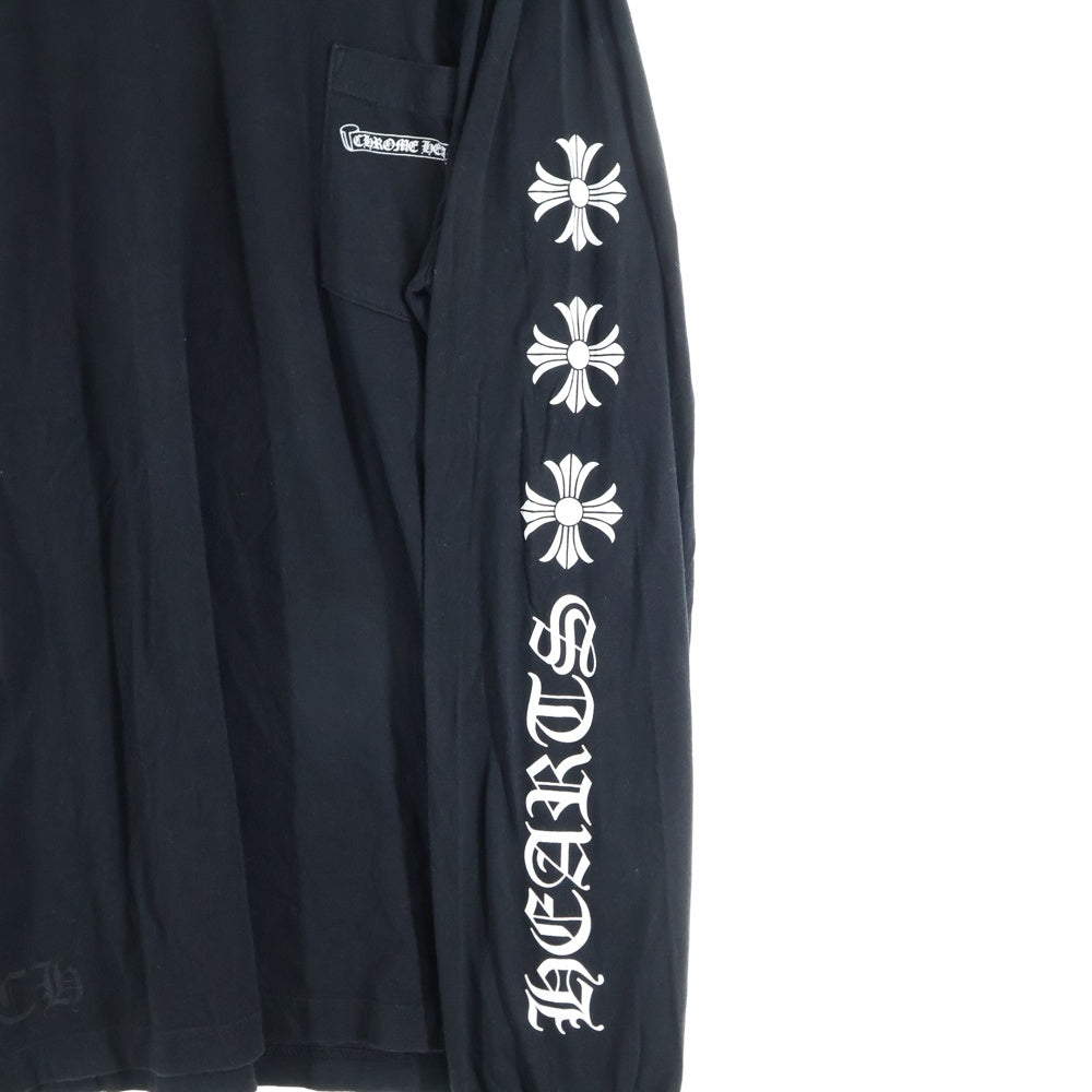 CHROME HEARTS(クロムハーツ) アームCHプラスフォントロゴ ポケットラベルデザイン クルーネック長袖Tシャツカットソー ブラック