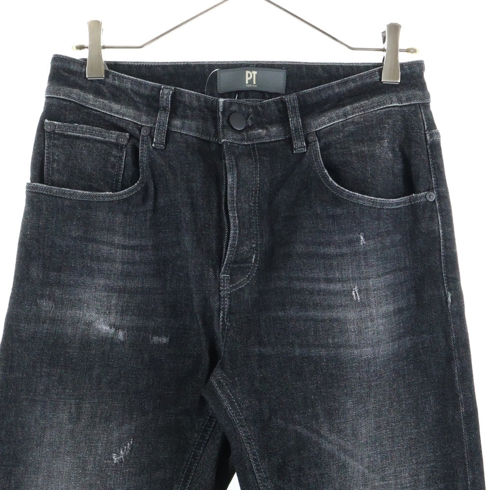 PT TORINO(ピーティートリノ) DENIM REGGAE PTD ダメージ加工テーパードブラックデニムパンツ ブラック C5TP05B0 OA3630