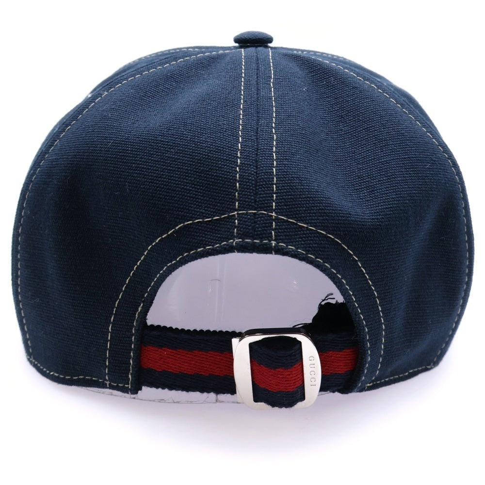 GUCCI(グッチ) フロントプリントロゴ キャンバス ベースボールキャップ ネイビー 813456 4HBE1