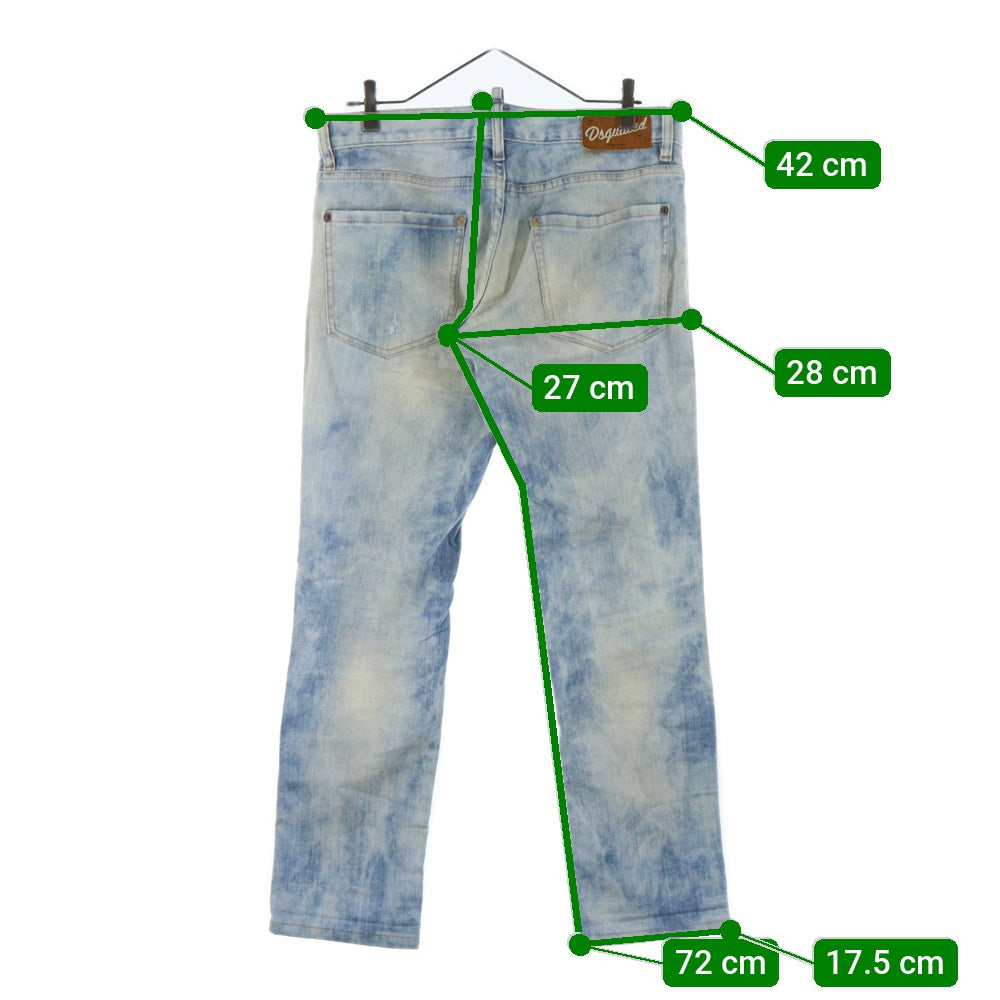 DSQUARED2(ディースクエアード) ボタンフライ ダメージ加工 ストレートデニムパンツ ジーンズ ライトブルー S71LA0638