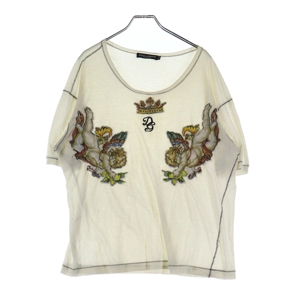 DOLCE & GABBANA(ドルチェアンドガッバーナ) エンジェルクラウンプリント クルーネック半袖Tシャツカットソー アイボリー
