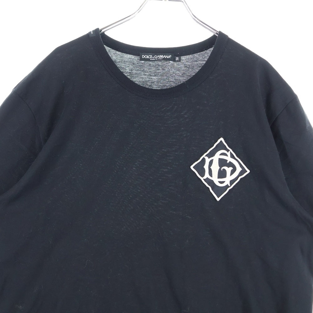 DOLCE & GABBANA(ドルチェアンドガッバーナ) フロンド刺繍ロゴ クルーネック半袖Tシャツカットソー ブラック
