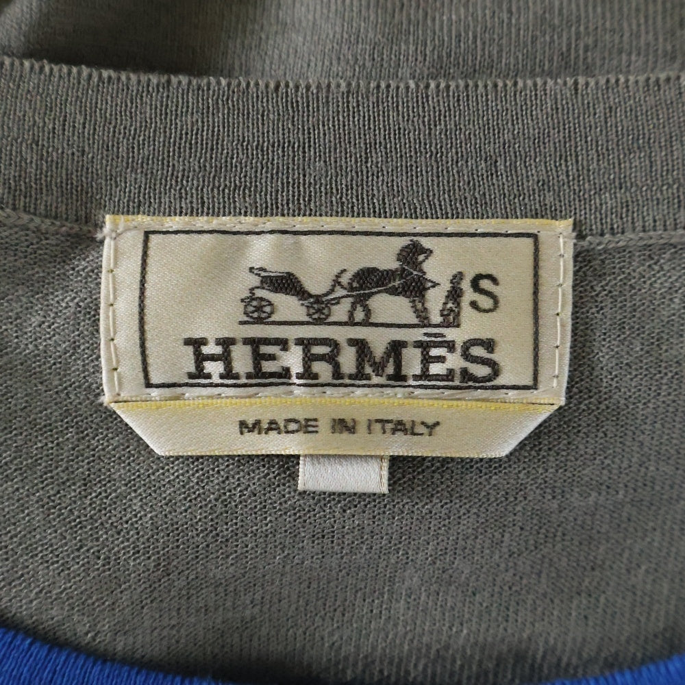 HERMES(エルメス) ツートンカラー クルーネック半袖Tシャツカットソー ブルー/グレー 61-5712