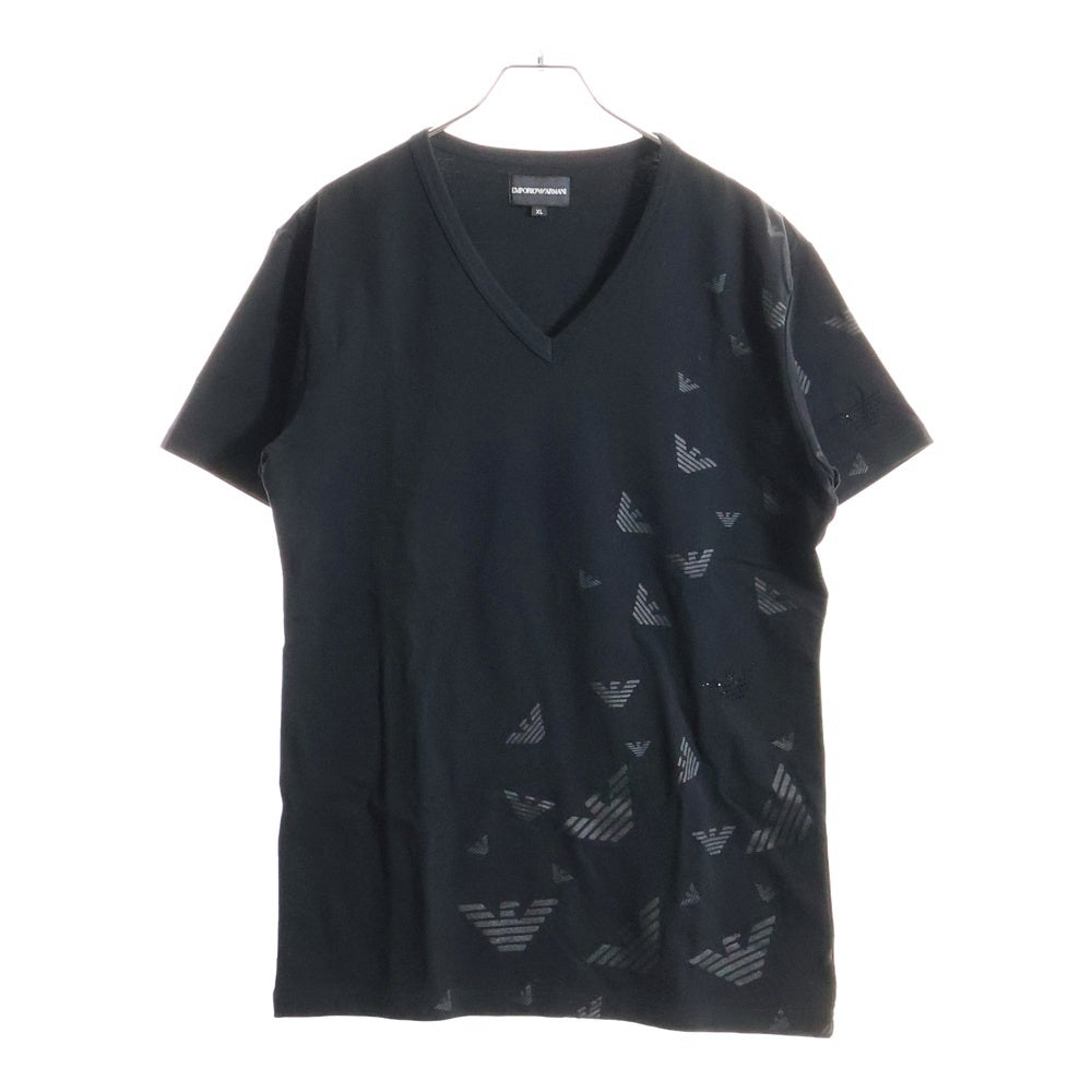 EMPORIO ARMANI(エンポリオアルマーニ) 両面ロゴプリント Vネック半袖Tシャツカットソー ブラック