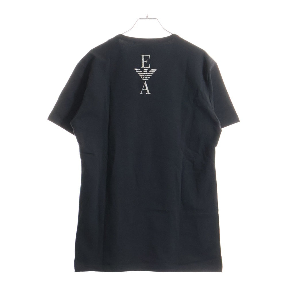 EMPORIO ARMANI(エンポリオアルマーニ) バックラメプリント Vネック半袖Tシャツカットソー ブラック