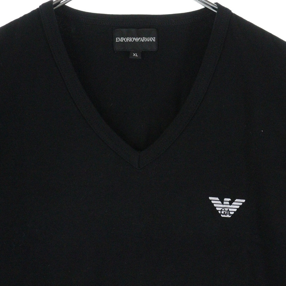 EMPORIO ARMANI(エンポリオアルマーニ) フロントロゴプリント Vネック半袖Tシャツカットソー ブラック