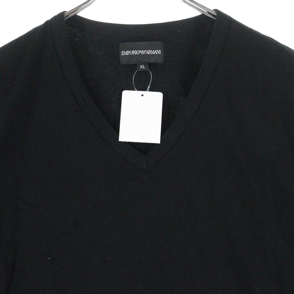 EMPORIO ARMANI(エンポリオアルマーニ) ライトスリーブラメロゴプリント Vネック半袖Tシャツカットソー ブラック