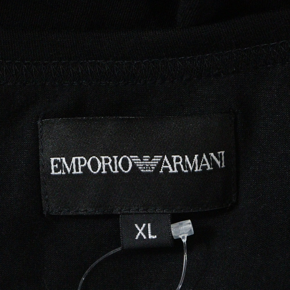 EMPORIO ARMANI(エンポリオアルマーニ) ライトスリーブラメロゴプリント Vネック半袖Tシャツカットソー ブラック