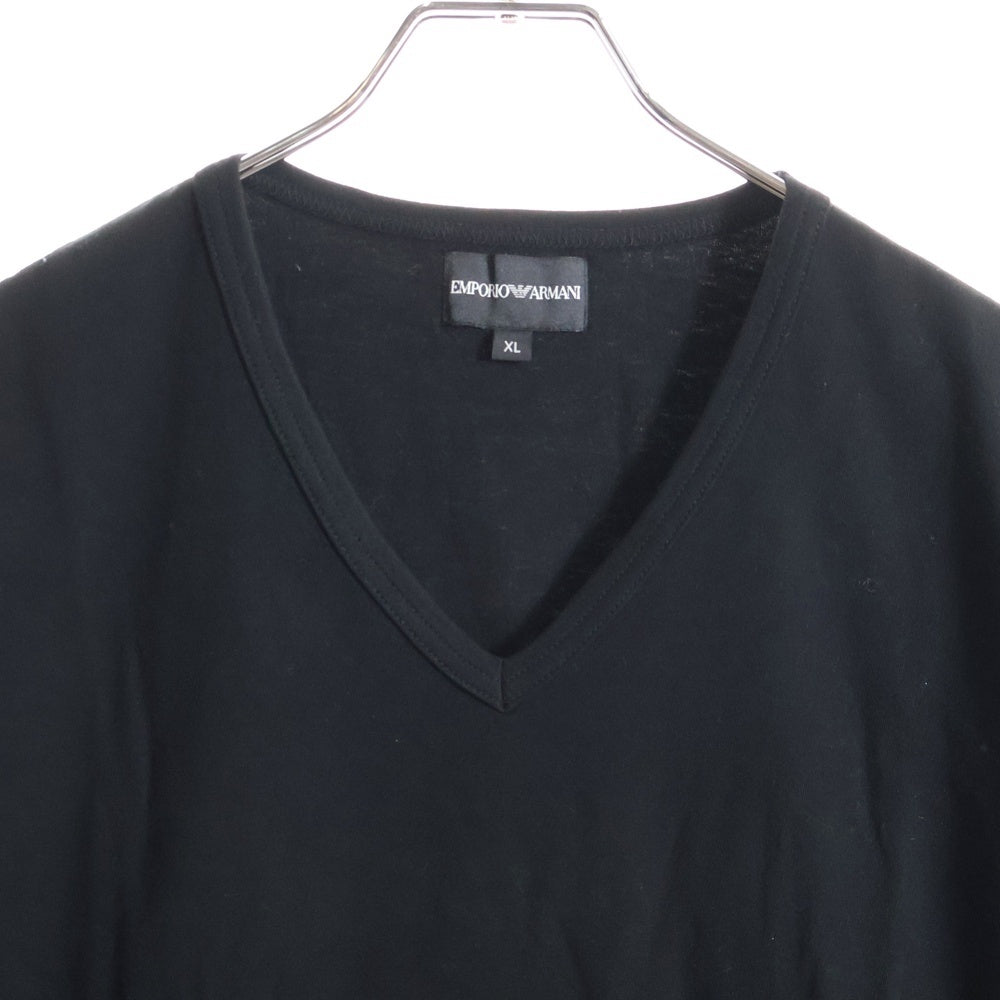 EMPORIO ARMANI(エンポリオアルマーニ) レフトスリーブラメロゴプリント Vネック半袖Tシャツカットソー ブラック