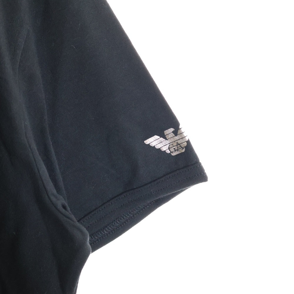 EMPORIO ARMANI(エンポリオアルマーニ) レフトスリーブラメロゴプリント Vネック半袖Tシャツカットソー ブラック
