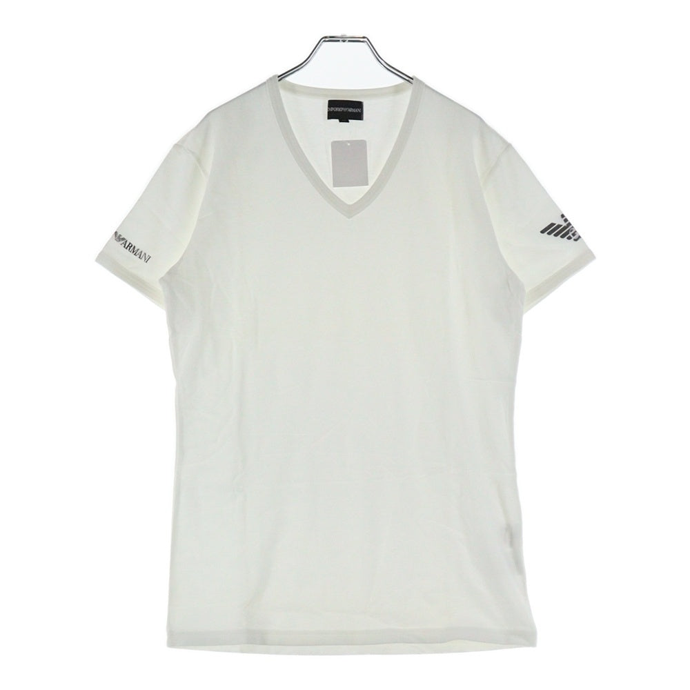 EMPORIO ARMANI(エンポリオアルマーニ) アームロゴプリント Vネック半袖Tシャツカットソー ホワイト