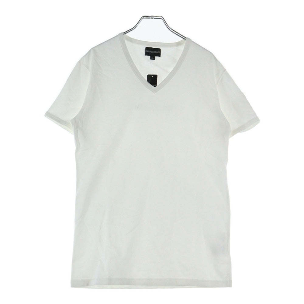 EMPORIO ARMANI(エンポリオアルマーニ) バックロゴプリント アームポケット Vネック半袖Tシャツカットソー ホワイト