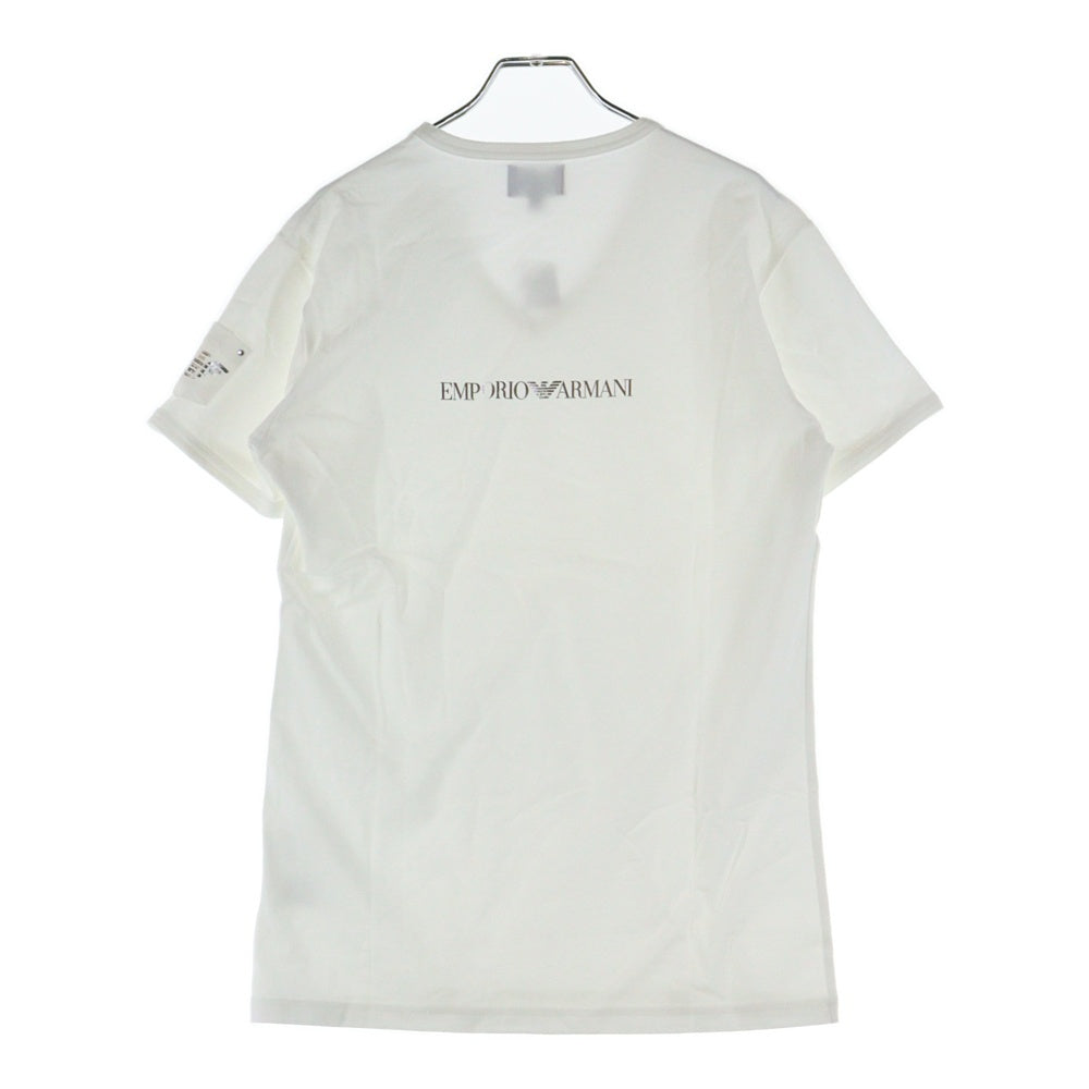 EMPORIO ARMANI(エンポリオアルマーニ) バックロゴプリント アームポケット Vネック半袖Tシャツカットソー ホワイト