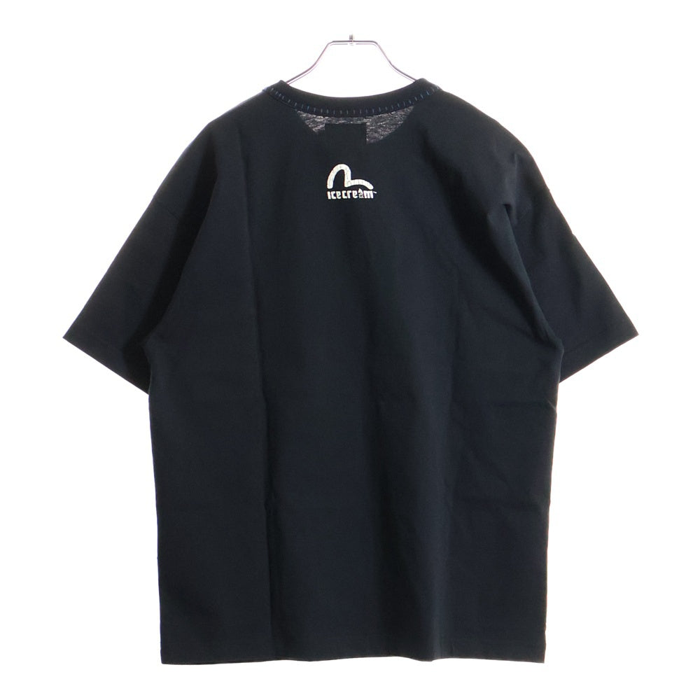 EVISU(エビス) ×ICECREAM 両面プリント クルーネック半袖Tシャツカットソー ブラック 2EAICM5TS7023RXCT