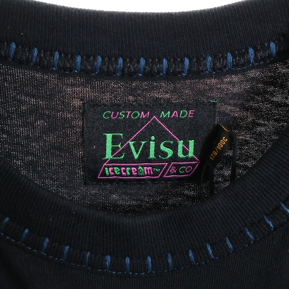 EVISU(エビス) ×ICECREAM 両面プリント クルーネック半袖Tシャツカットソー ブラック 2EAICM5TS7023RXCT