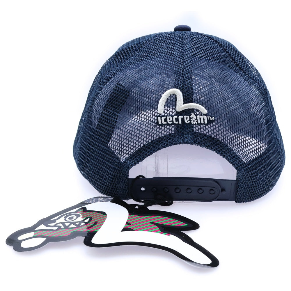 EVISU(エビス) ×ICECREAM ロゴ刺繍 トラッカーメッシュキャップ ネイビー 2EAICU5HT7029XXCT