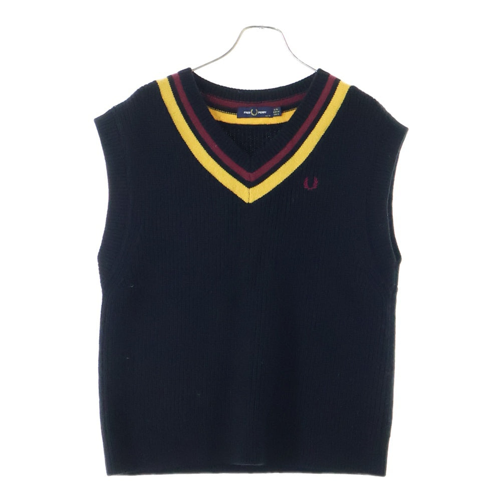 FRED PERRY(フレッドペリー) フロント刺繍ロゴ Vネックニットベスト レディース ブラック FZ7230