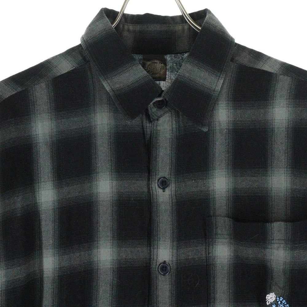 SANTA CRUZ(サンタクルーズ) オーバーサイズ ワンポイント刺繍ロゴ 長袖チェックシャツ ブラック 502231202