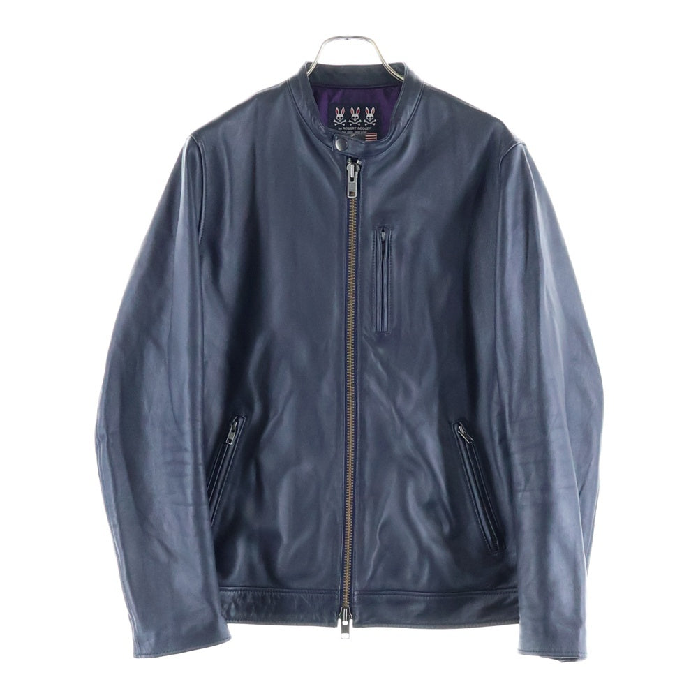 Psycho Bunny(サイコバニー) ラムレザー ブルゾン シングルライダースジャケット ネイビー PB-CY-78629