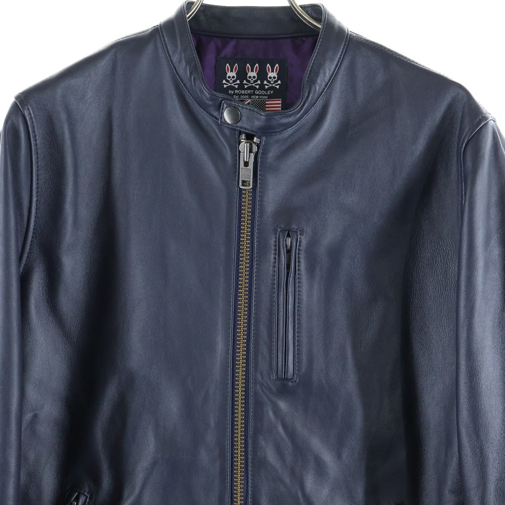Psycho Bunny(サイコバニー) ラムレザー ブルゾン シングルライダースジャケット ネイビー PB-CY-78629