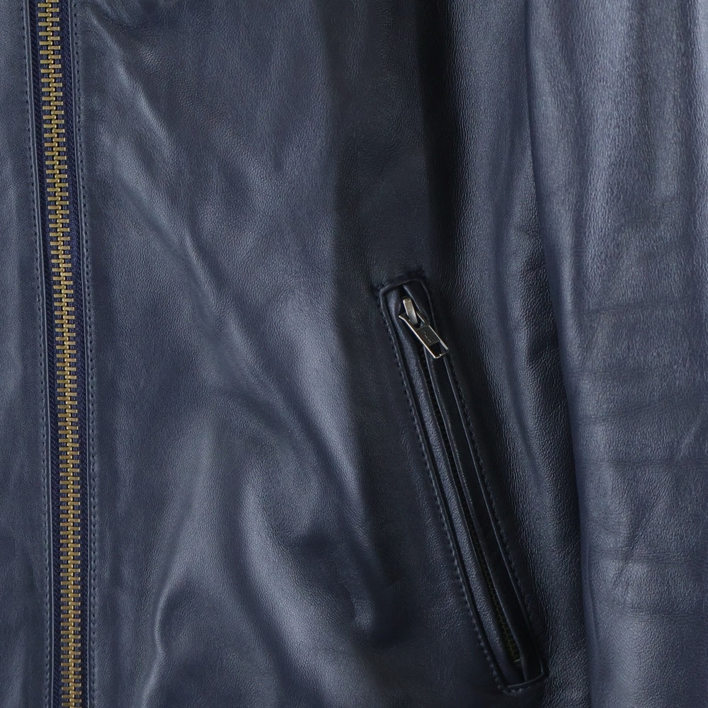 Psycho Bunny(サイコバニー) ラムレザー ブルゾン シングルライダースジャケット ネイビー PB-CY-78629