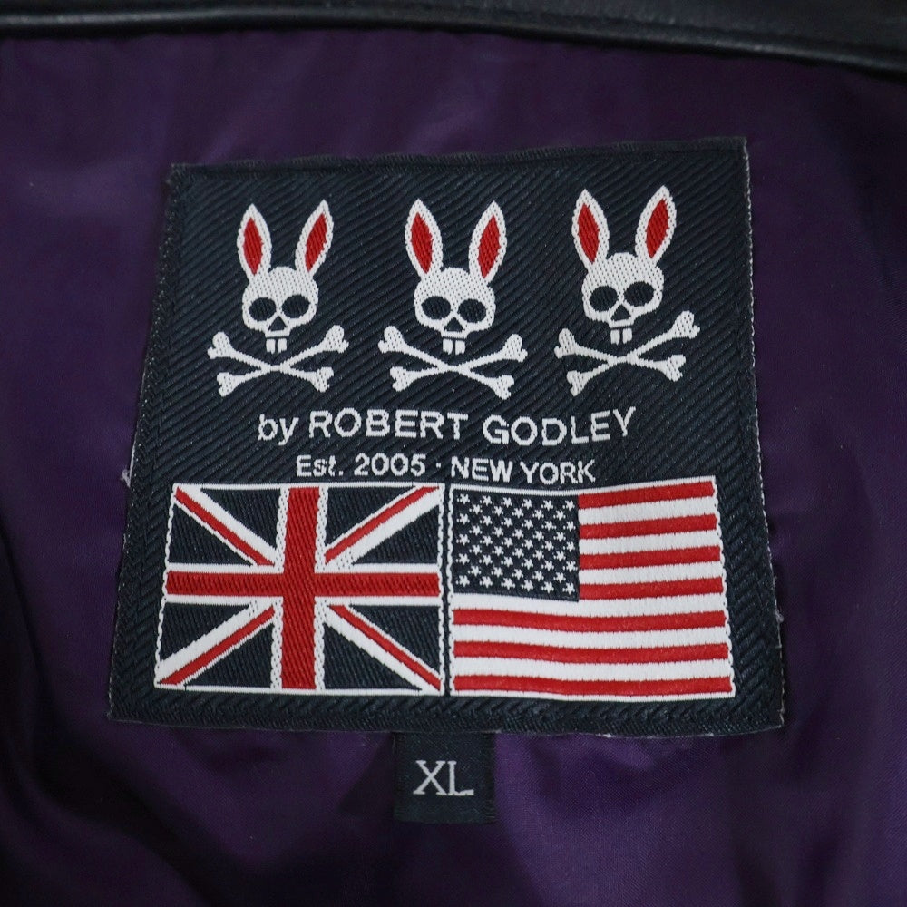 Psycho Bunny(サイコバニー) ラムレザー ブルゾン シングルライダースジャケット ネイビー PB-CY-78629