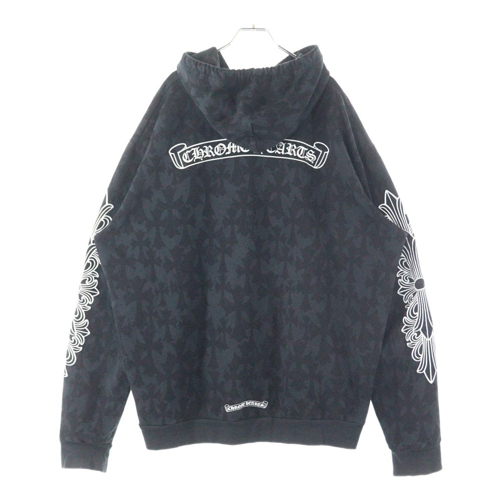 CHROME HEARTS(クロムハーツ) Graveyard Cemetery Cross Sweat Hoodie グレイブヤード セメタリークロス スウェットフーディ 胸ホースシュー 袖フローラルクロスパーカー